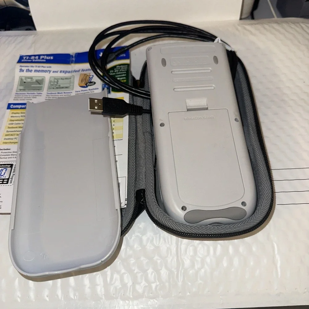Texas Instruments TI-84 Plus Silver Edition Graphing Calculator Cover Cable Case